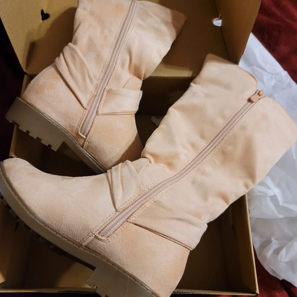 NIB COUTGO SUEDE BOW KNOT ROUND TOE LUG SOLE NON SLIP TODDLER BOOT